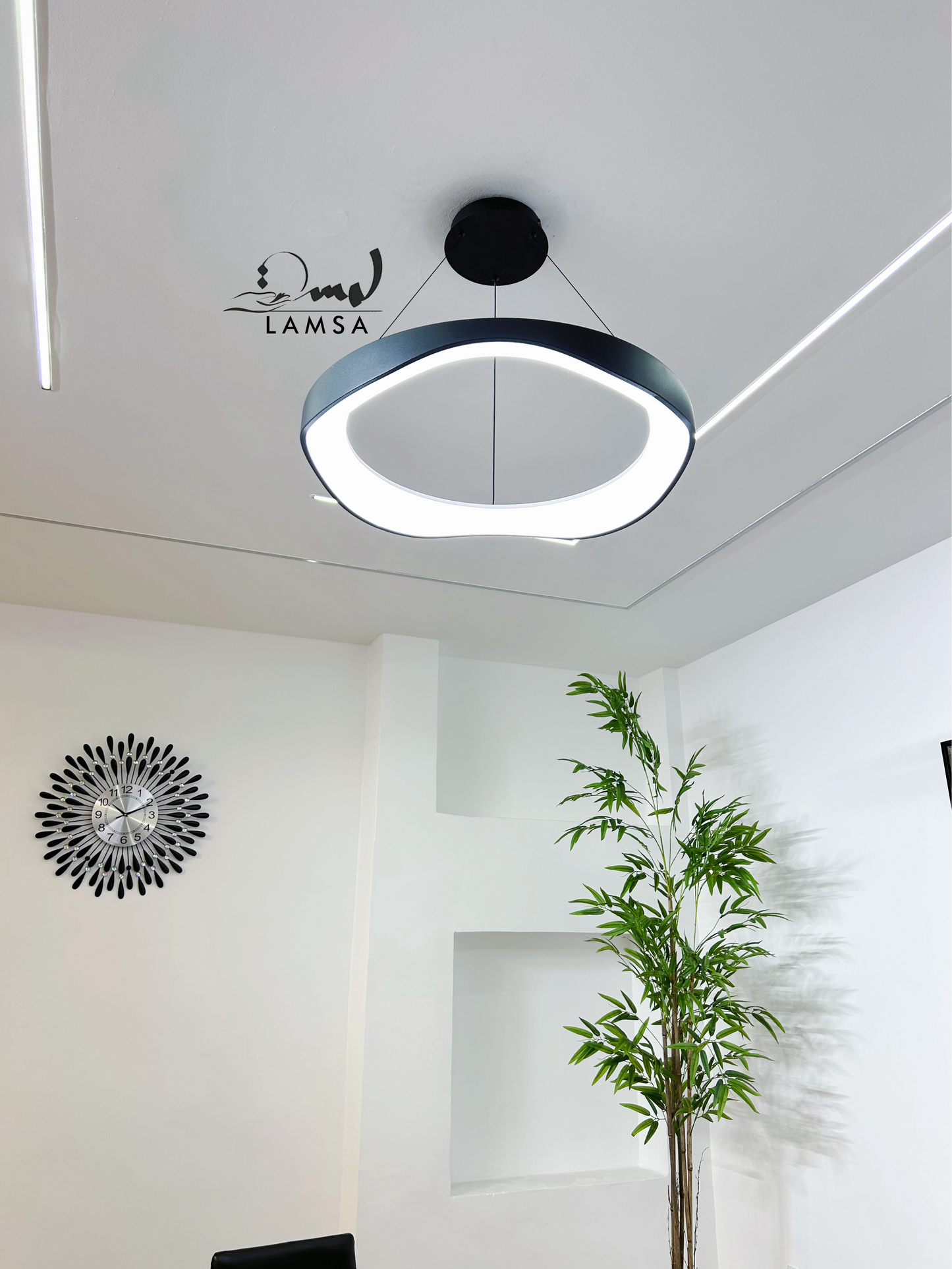 Lustre LED Rond "ONDULADO" Noir|60CM