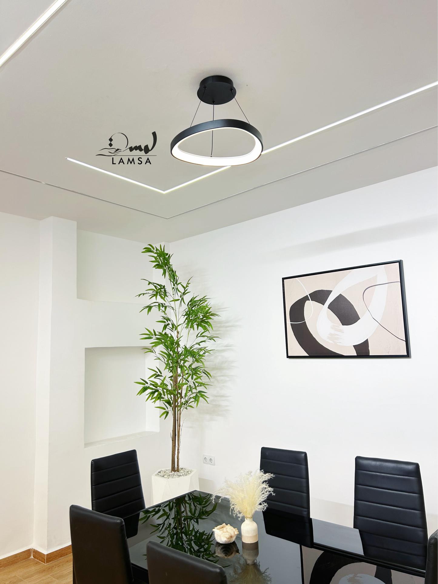 Lustre LED Rond "DELTA" Noir|48CM