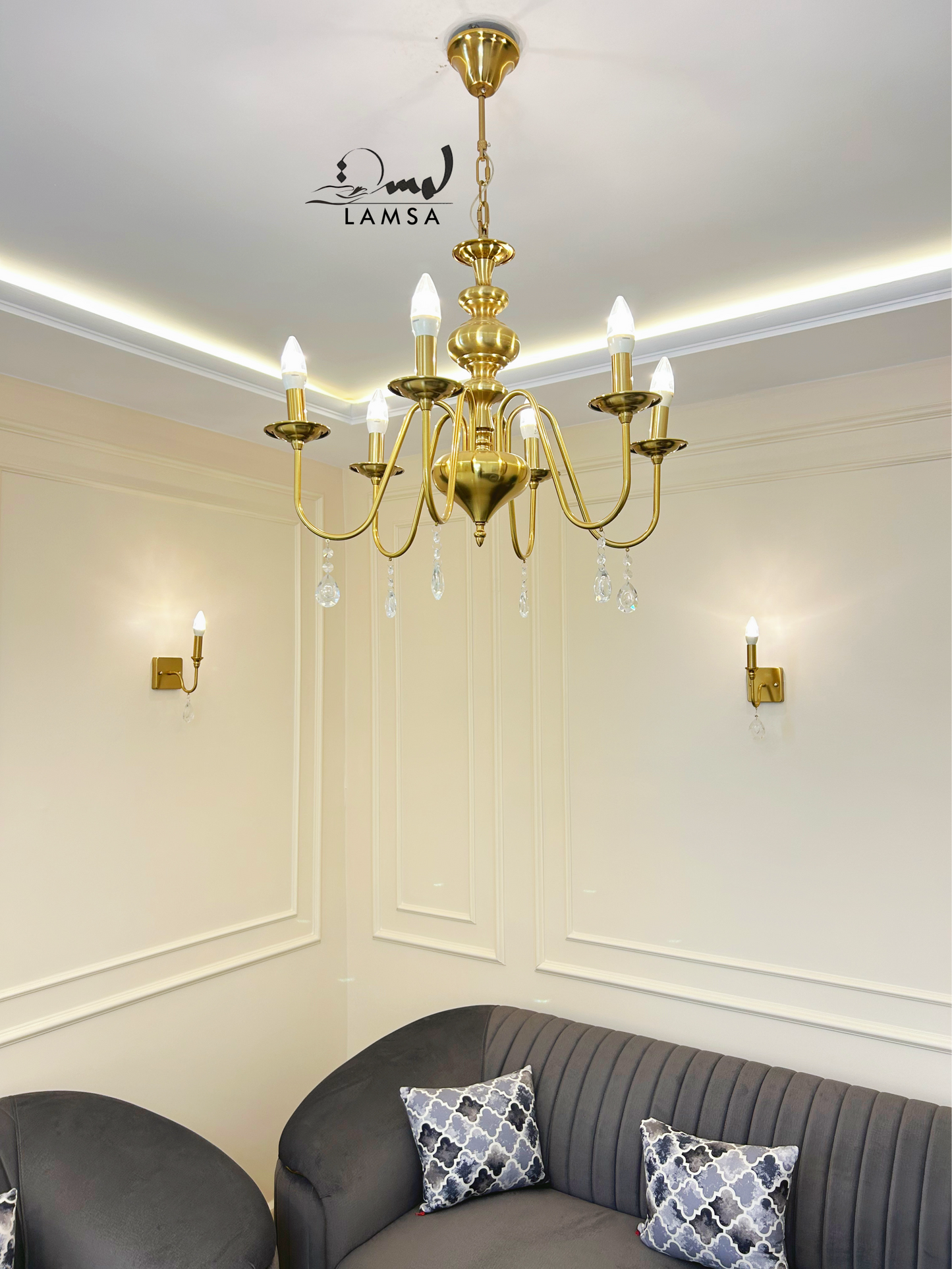 Lustre Chandelier Doré 6 Ampoules
