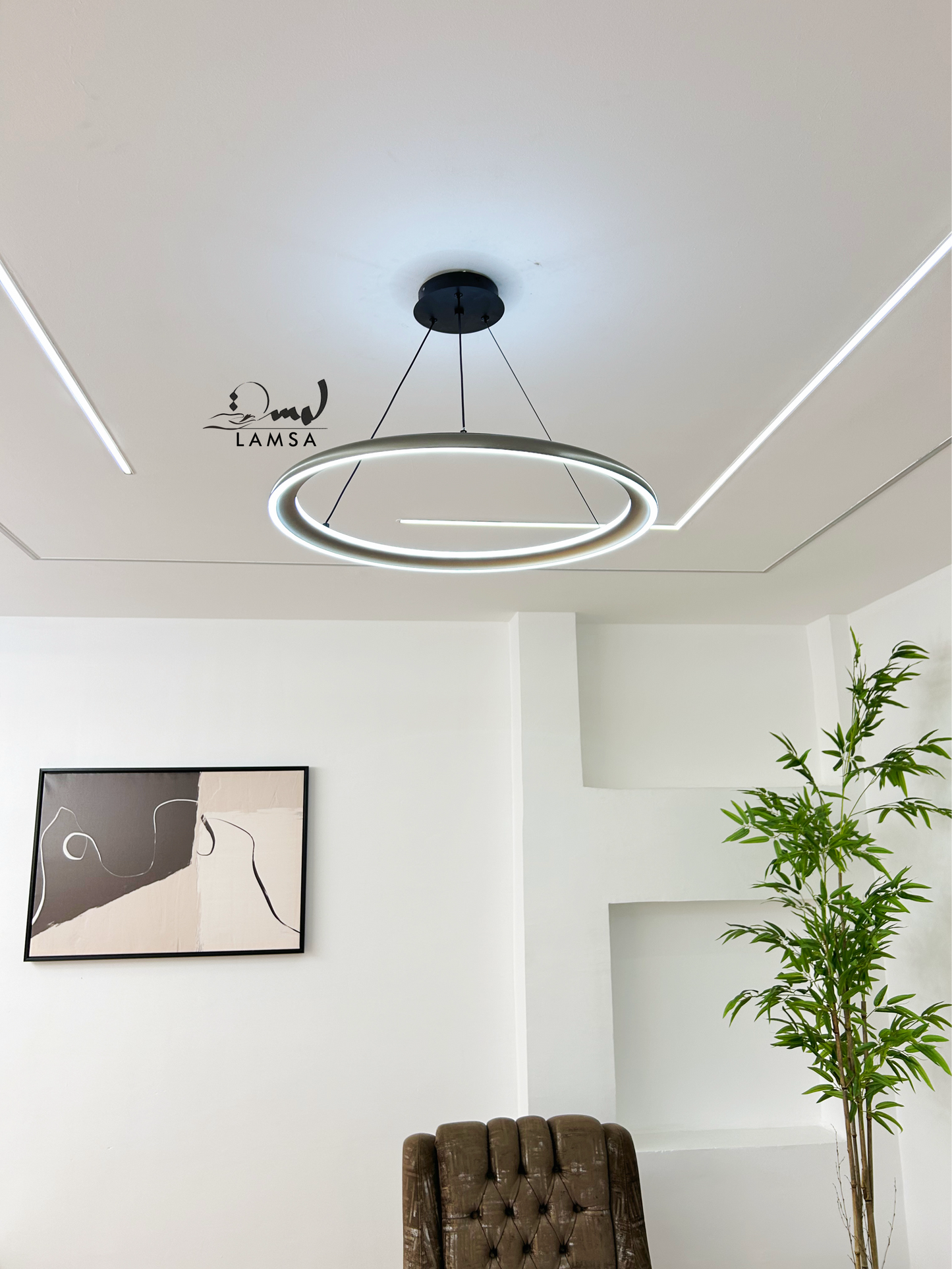 Lustre LED Rond "2 trait" gris|60CM