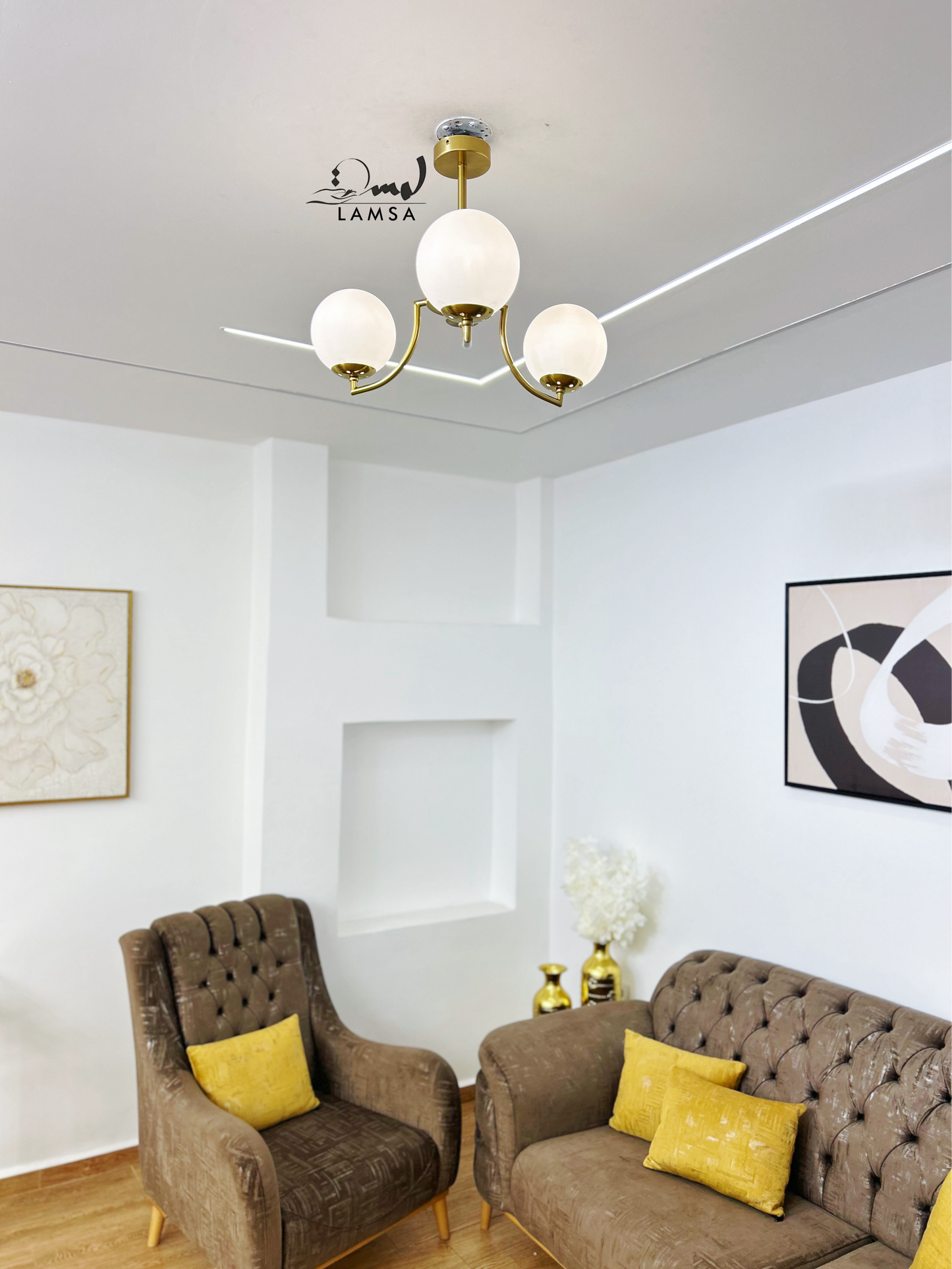 Lustre "Triples Boules" en Métal Bronze