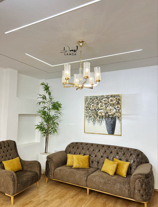 Lustre Chandelier "Eclat Doré" 6 abat-jour