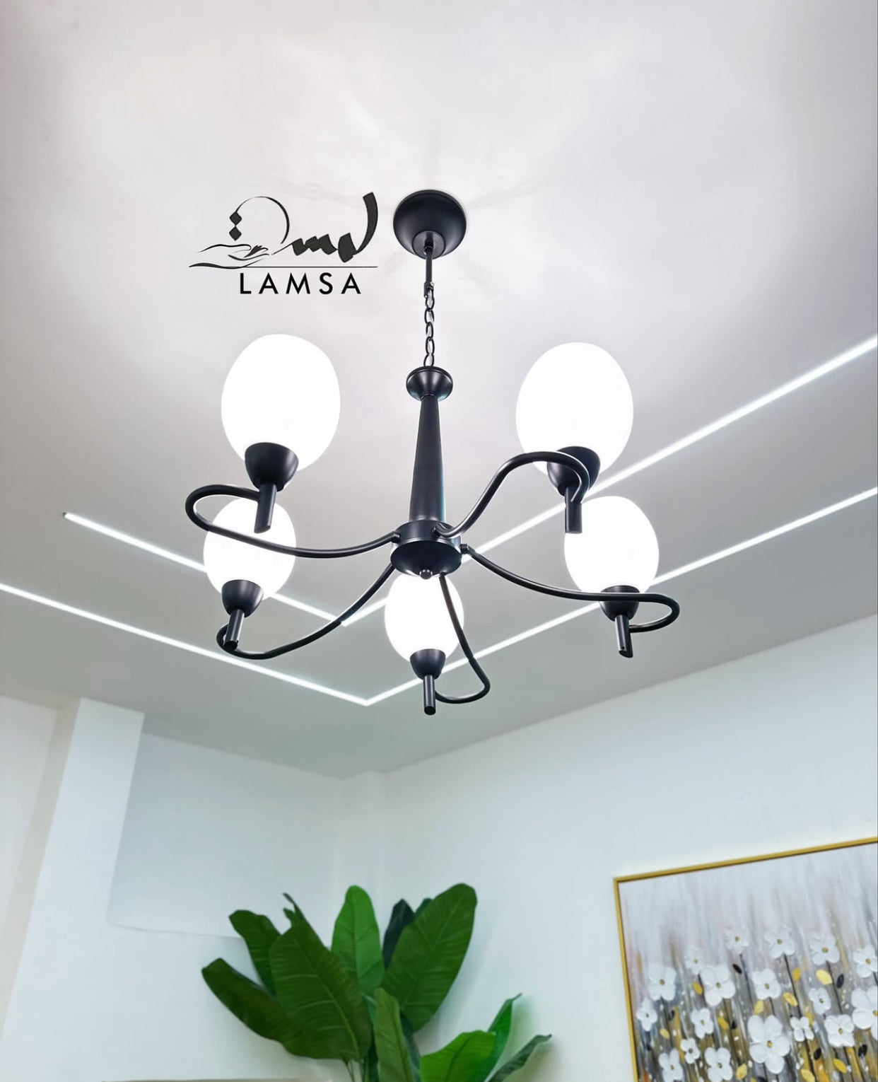 Lustre Chandelier "Argenté" 5 abat-jour | Livraison Gratuite 58 Wilayas