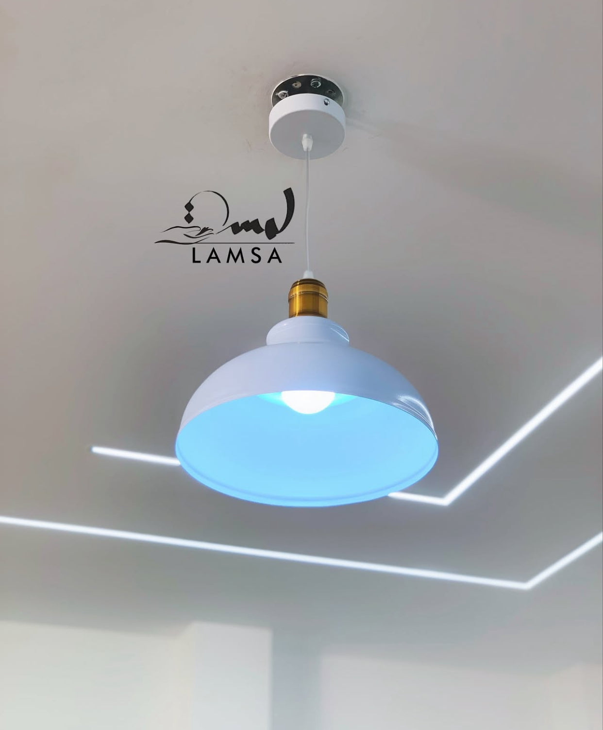 Lustre "Industriel" Métal Blanc- Bronze