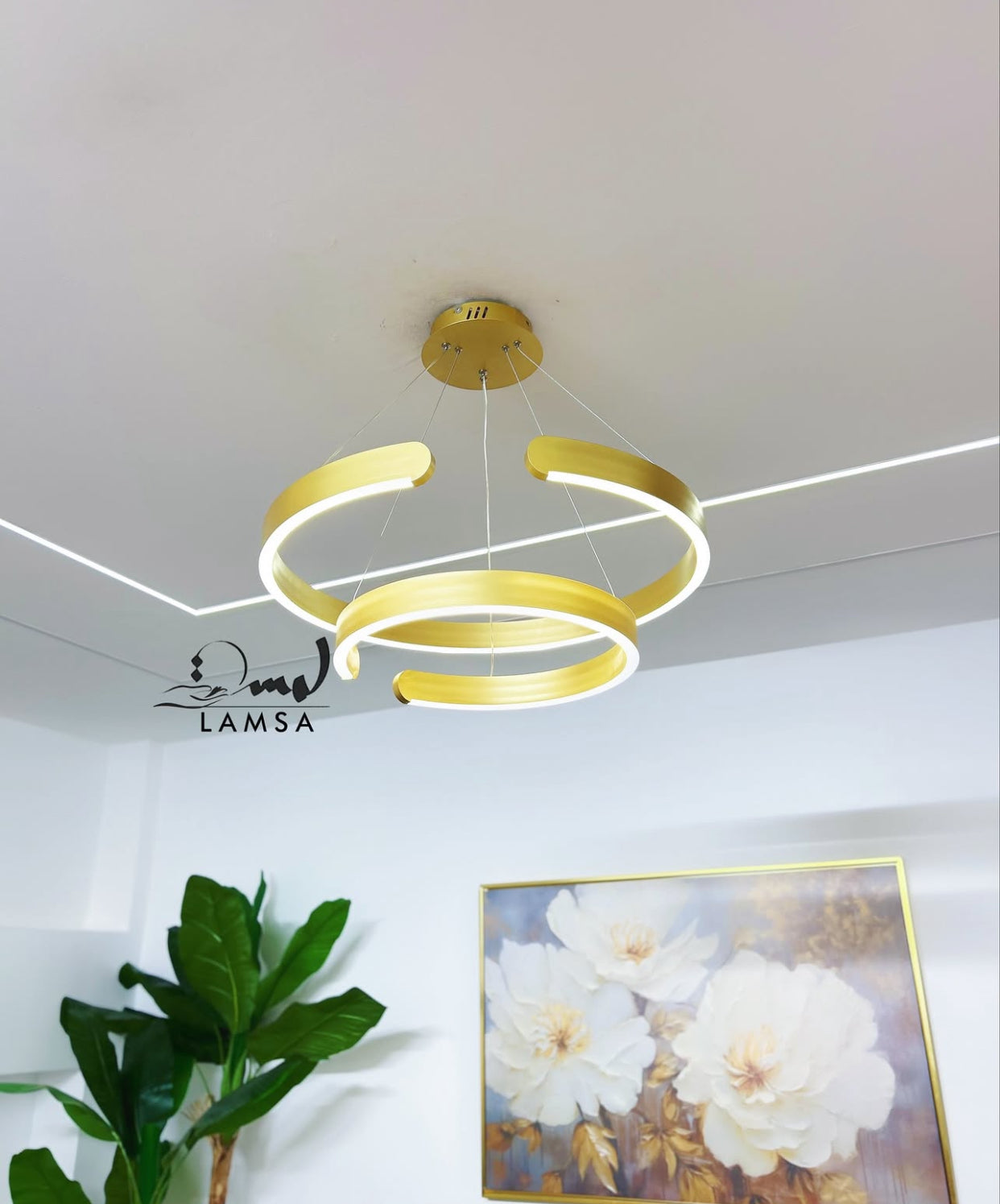 Lustre LED Double "ANNEAUX" Doré