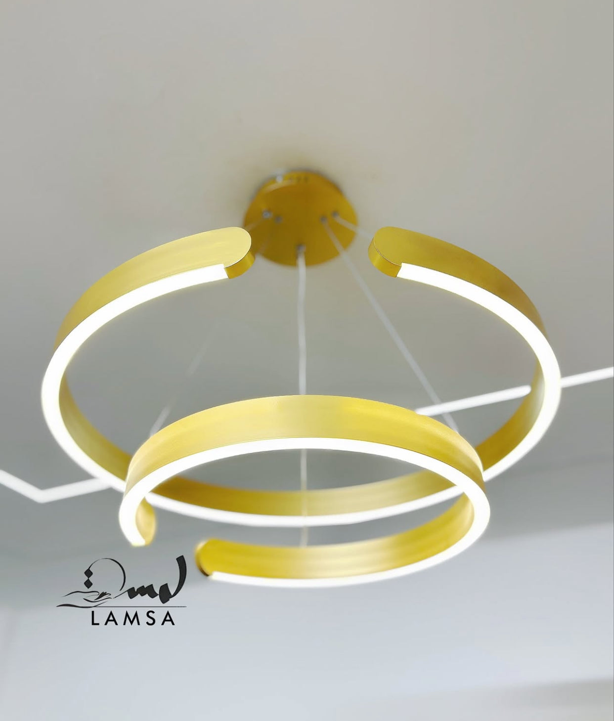 Lustre LED Double "ANNEAUX" Doré