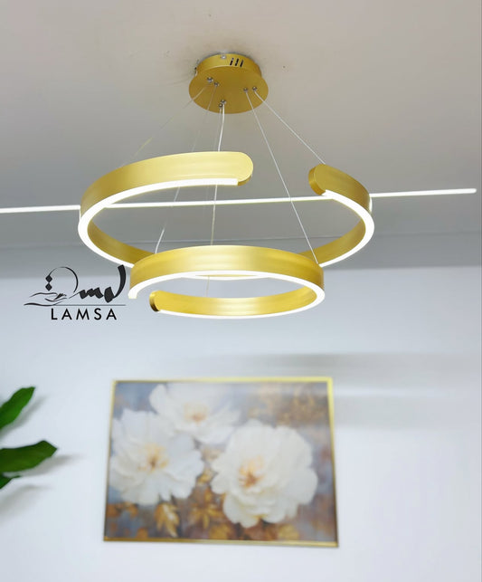 Lustre LED Double "ANNEAUX" Doré